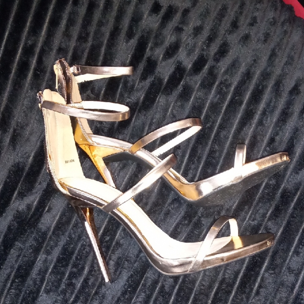 Charlotte Russe Shiny Gold Strappy Heels